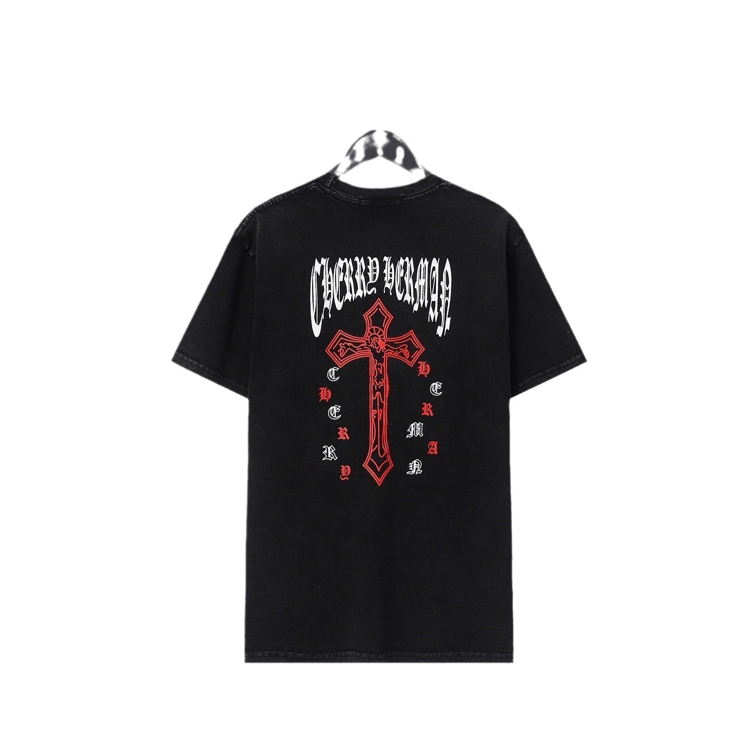 Chrome Heart T Shirts Cross Sanskrit Printed Crew Neck Washed Short Sleeve Fashion T-Shirt